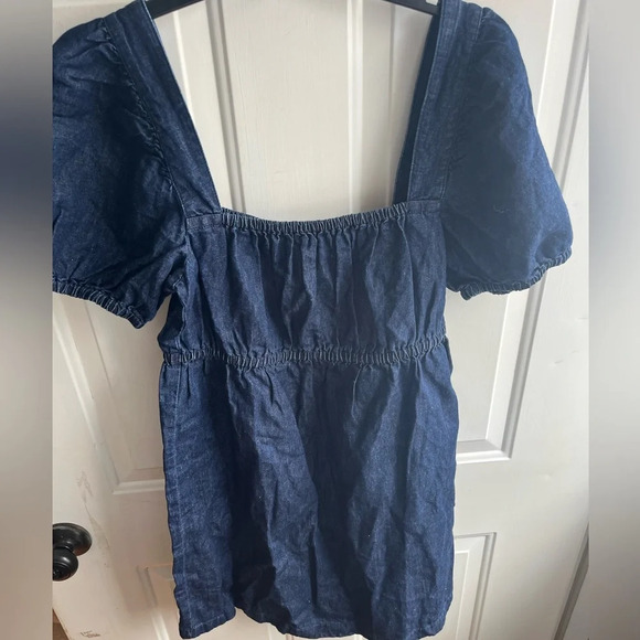 J. Crew NWT Square-neck‎ Puff Sleeve denim chambray mini dress size 8 - Picture 3 of 10